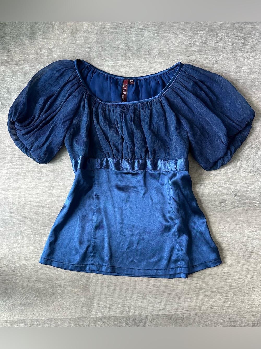 Korea Puff-Sleeve Satin Milkmaid Blouse - Navy Blue